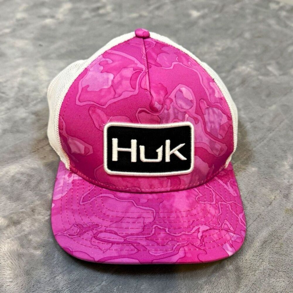 Huk Trucker Hat Pink Camo/White Mesh Back Adjustable One Size Fishing Cap